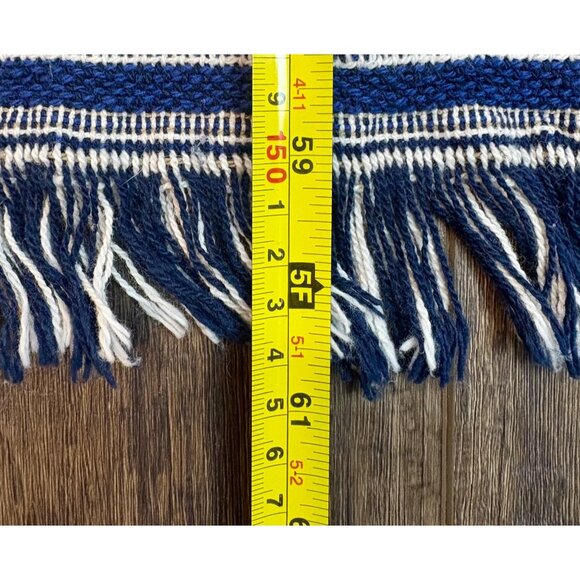 Creative Memories Tapestry Throw Blanket 48” X 61" Blue White Cotton Fringe - Picture 4 of 6